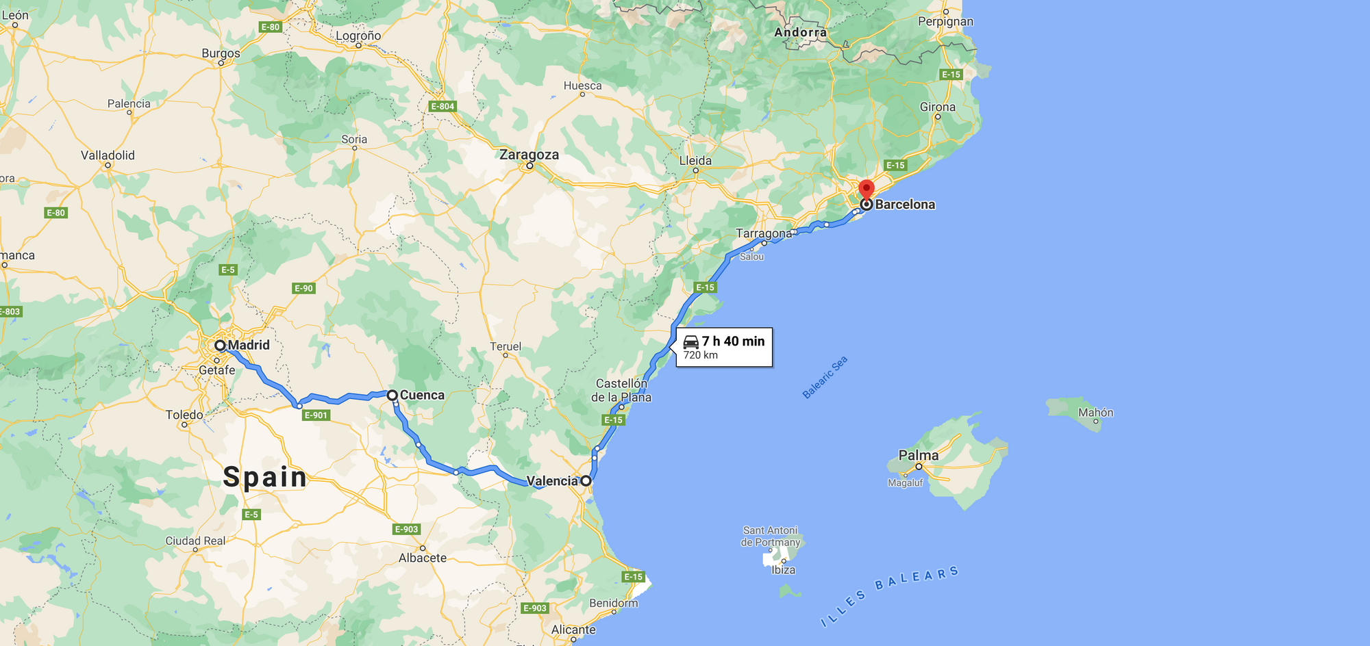 Recorrido en auto desde Madrid hasta Barcelona